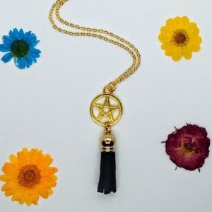 Pentagram Necklace with Black Tassel